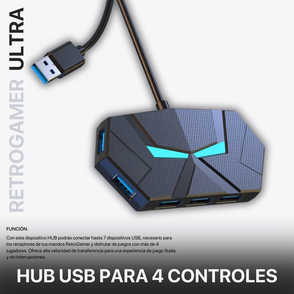 Estación de Acoplamiento USB 3.0 para RetroGamer - Conecta hasta 7 mandos para juegos multijugador - RetroGamer® México