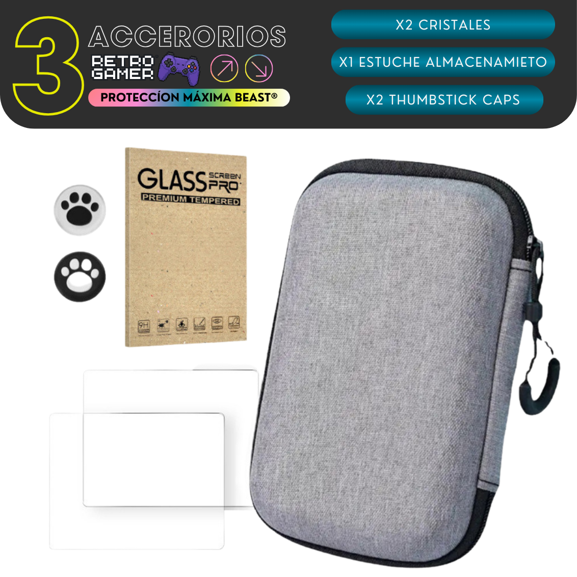 TRANSPORTE para Beast® (Estuche + Gomas + Cristal) - RetroGamer™