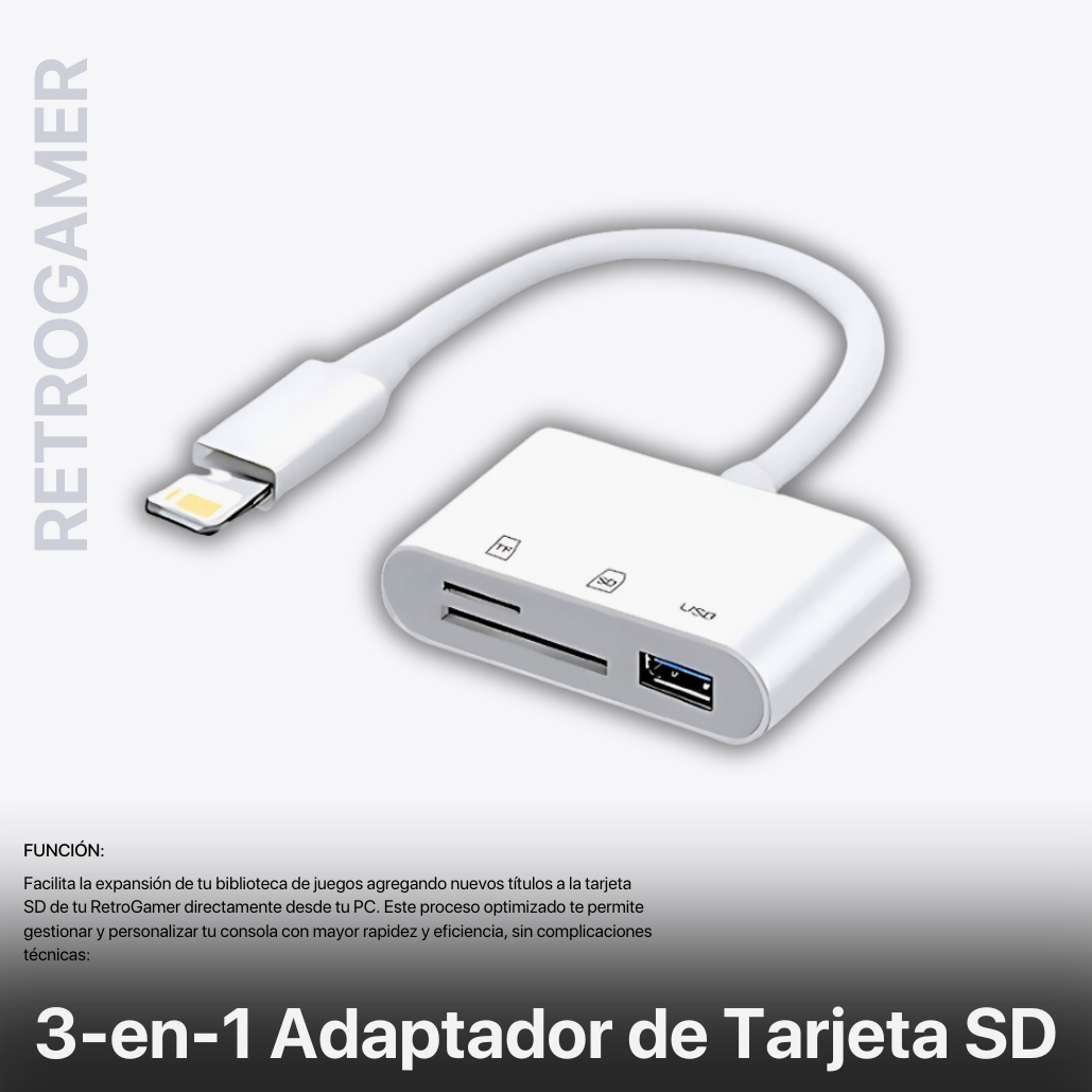 Adaptador 3-en-1 de Tarjeta SD para RetroGamer® - Expande tu biblioteca de juegos fácilmente - RetroGamer® México