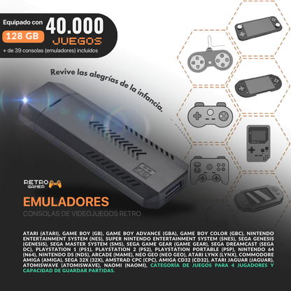 RetroGamer® ULTRA. Para TV Con 40k juegos y 2 mandos recargables. - RetroGamer® México